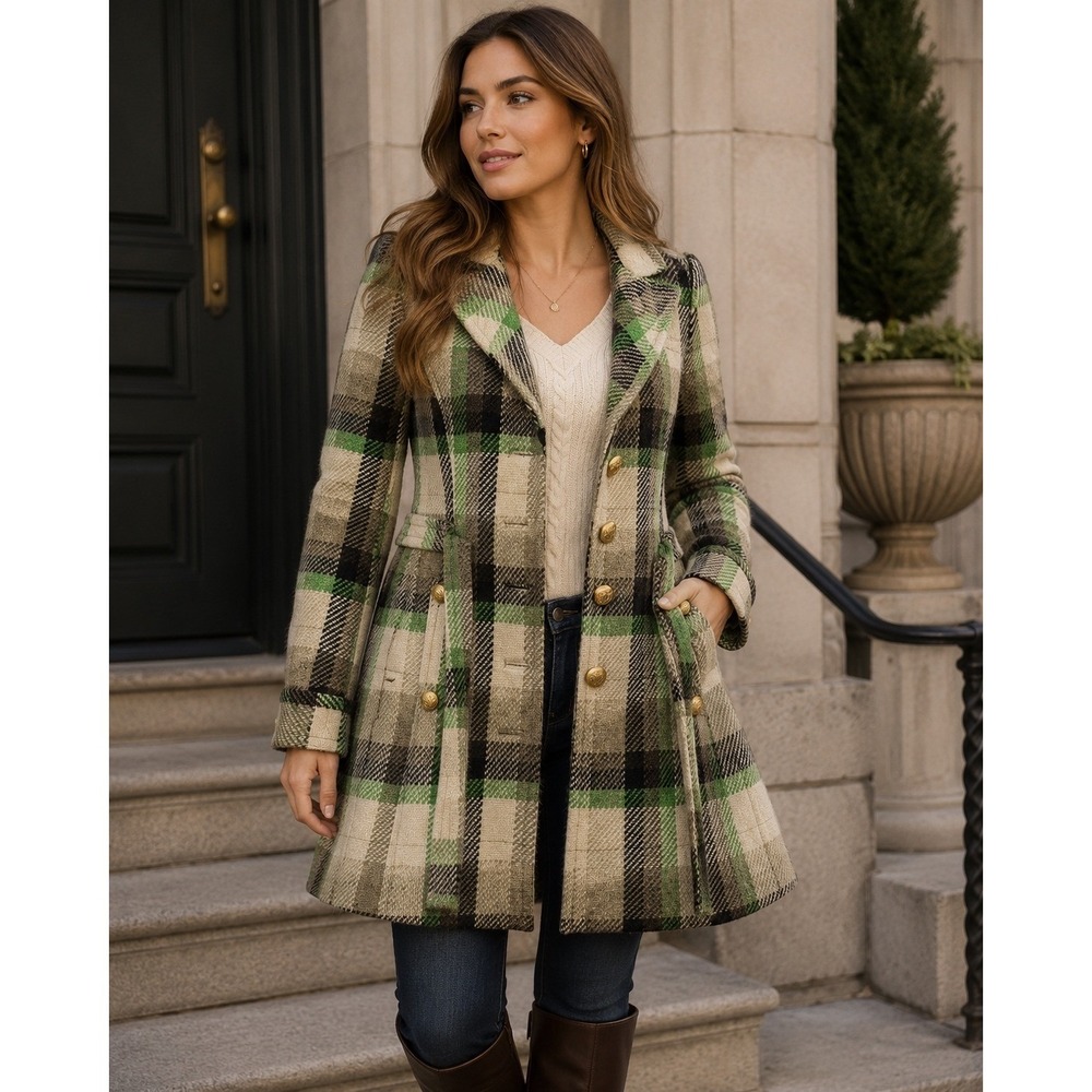 Vintage Juicy Couture Y2K Wool Plaid Coat Crown Buttons Preppy Princess Small